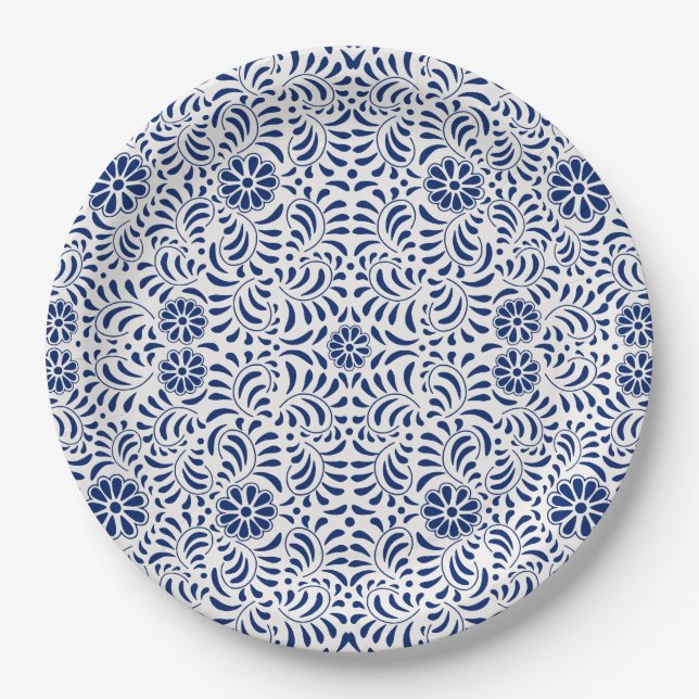 Blue Talavera Tile Spanish Style Fiesta Paper Plate (Front)