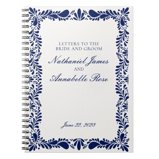 Blue Talavera Tile Wedding Letters Bride & Groom Notebook (Front)