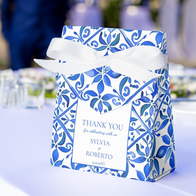 Blue Talavera tiles vintage Mexican wedding Favour Box (Blue and white Talavera tiles vintage Mexican wedding Favorspersonalized printed favor Boxes)