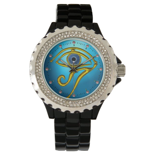 BLUE TALISMAN, GOLD HORUS EYE Aqua Blue Watch (Front)