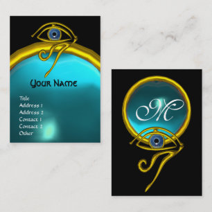BLUE TALISMAN,GOLD HORUS EYE AQUAMARINE MONOGRAM BUSINESS CARD