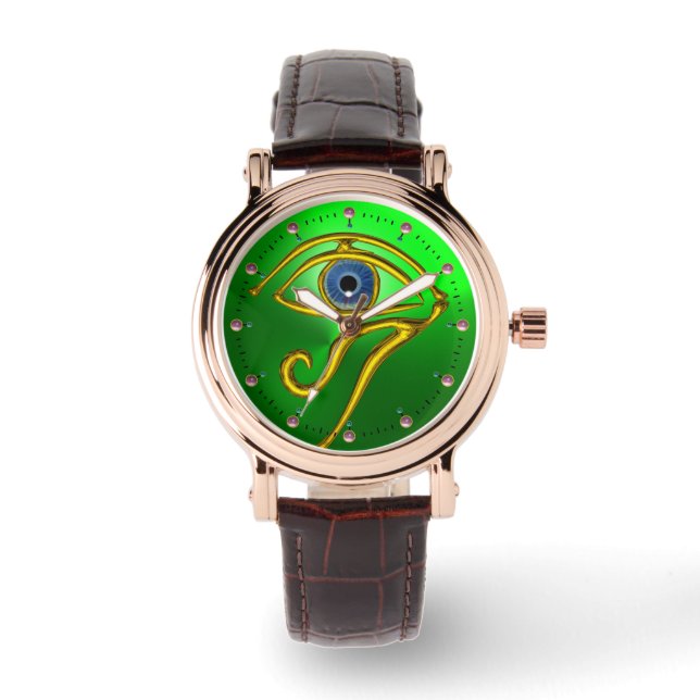 BLUE TALISMAN, GOLD HORUS EYE Emerald Green Watch (Front)