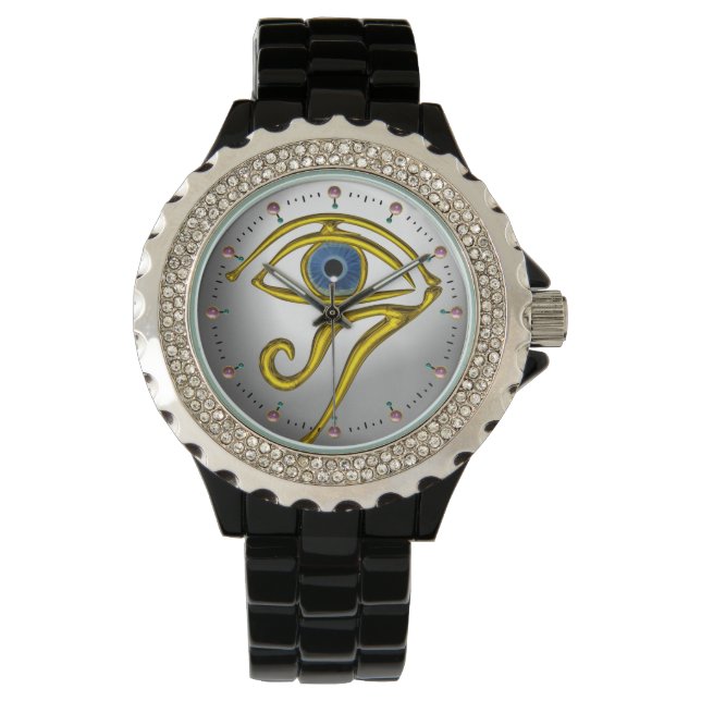 BLUE TALISMAN,GOLD HORUS EYE Moonstone White Grey Watch (Front)