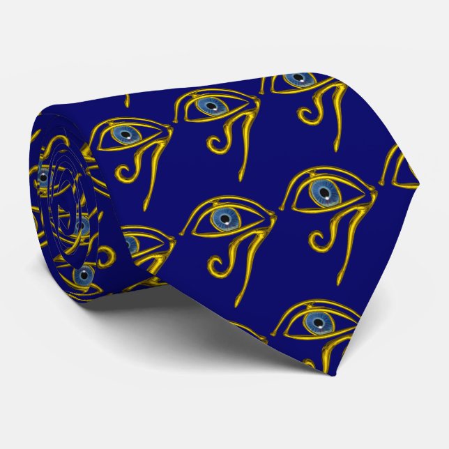 BLUE TALISMAN / GOLD HORUS EYE Pattern Tie (Rolled)