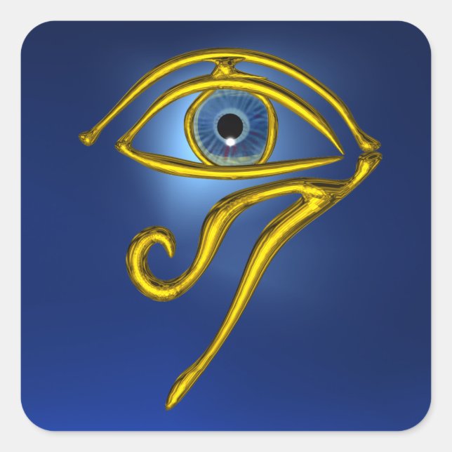 BLUE TALISMAN, GOLD HORUS EYE SQUARE STICKER (Front)
