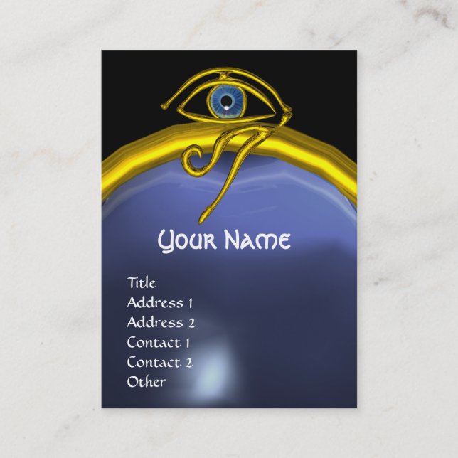 BLUE TALISMAN GOLD HORUS EYE TOPAZ GEM MONOGRAM BUSINESS CARD (Front)