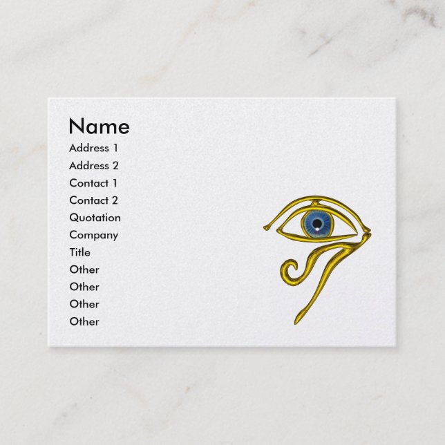 BLUE TALISMAN, GOLD HORUS EYE White Pearl Business Card (Front)