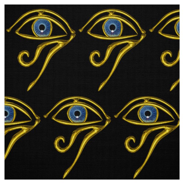 BLUE TALISMAN HORUS EYE Gold Black Egytian Pattern Fabric (Swatch)