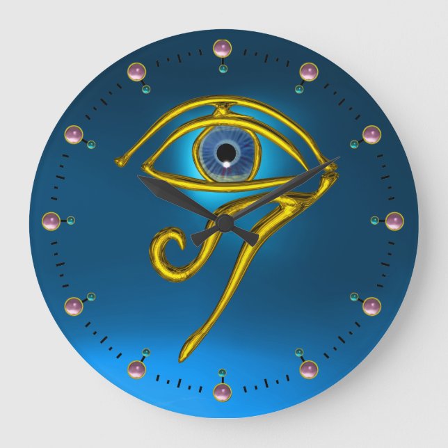 BLUE TALISMAN  Horus Eye, Turquoise Teal Large Clock (Front)
