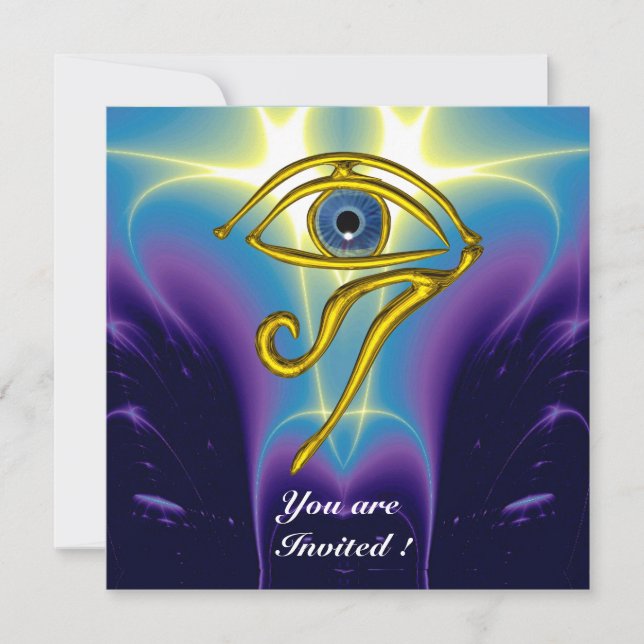 BLUE TALISMAN,Horus Eye,White Purple Fractals Invitation (Front)