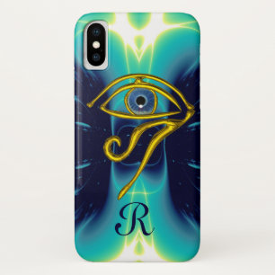 BLUE TALISMAN MONOGRAM  Teal, Turquase White iPhone X Case