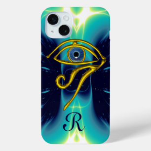 BLUE TALISMAN MONOGRAM  Teal, Turquoise White iPhone 15 Mini Case