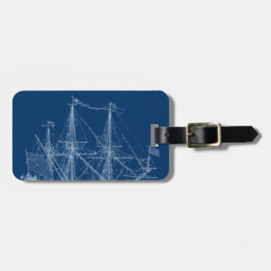 Blue Tall Sailing Ship Blueprint Luggage Tag
