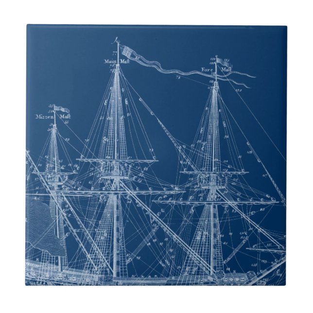 Blue Tall Sailing Ship Blueprint Tile (Front)