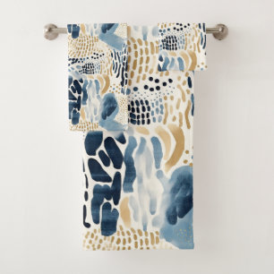 Blue Tan Abstract Beach Bath Towel Set