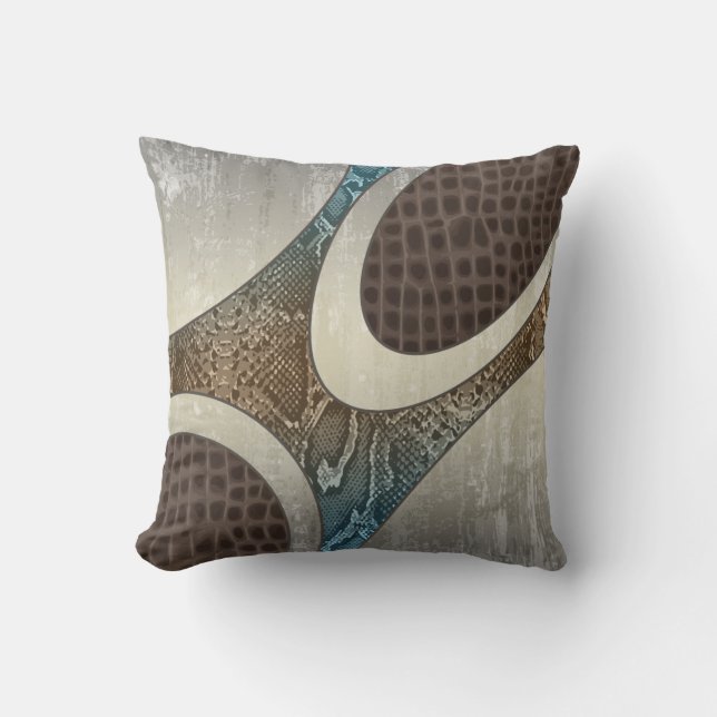 Blue&Tan Abstract Snakeskin & Croc Cushion (Front)