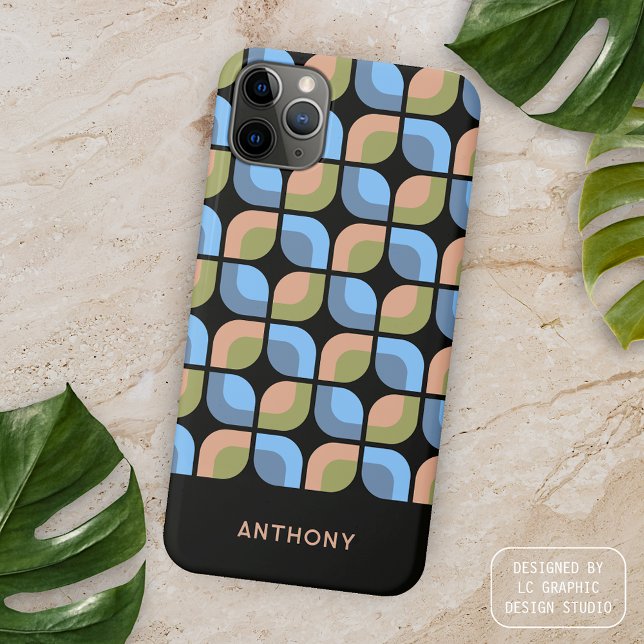 Blue Tan Beige Green Black Midcentury Art Pattern iPhone Case (Creator Uploaded)