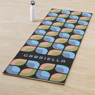 Blue Tan Beige Green Black Midcentury Art Pattern Yoga Mat
