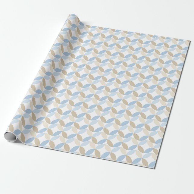 BLUE TAN BROWN PATTERNS WRAPPING PAPER (Unrolled)