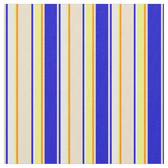 Blue, Tan, Dark Orange, Yellow & White Pattern Fabric (Close Up)