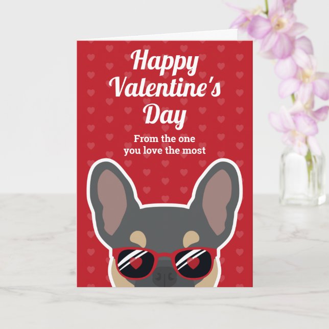 Blue Tan French Bulldog Valentine's Day Card (Orchid)