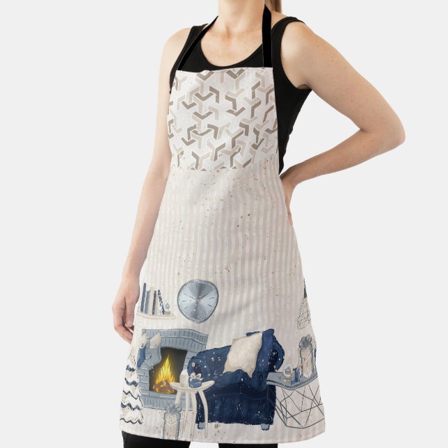 BLUE & TAN HOMEY WINTER SCENE APRON (Insitu)