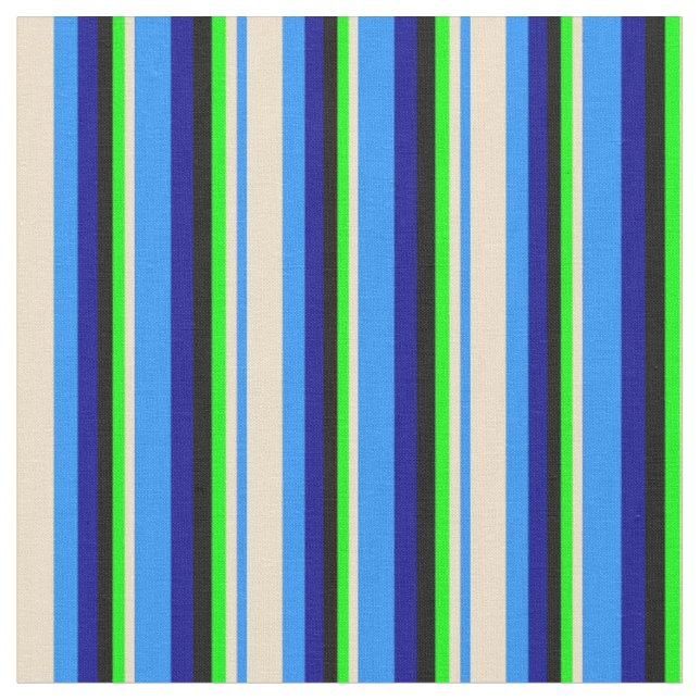 Blue, Tan, Lime, Black, and Dark Blue Coloured Fabric (Close Up)