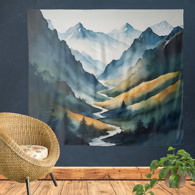 Blue Tan Mountain Scene Tapestry (Creator Uploaded)