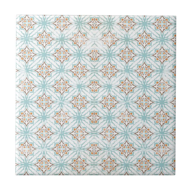 Blue Tan Orange White Ceramic Tile (Front)