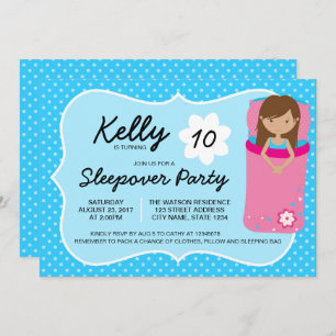 Blue Tan Sleepover Party Birthday Invitation