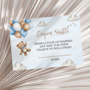 Blue Tan Teddy Bear Balloons Diaper Raffle Enclosure Card