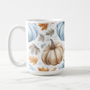BLUE & TAN WATERCOLOR FALL AUTUMN PUMPKINS COFFEE MUG