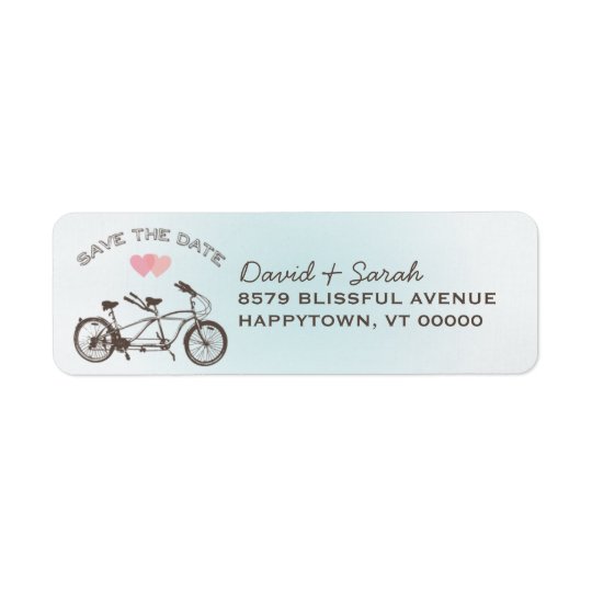 Blue Tandem Bicycle Save The Date Label Return Address Label