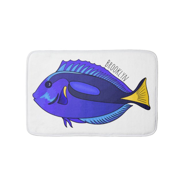 Blue tang fish cartoon illustration bath mat (Front)