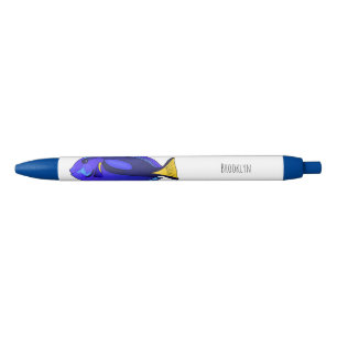 Blue tang fish cartoon illustration black ink pen