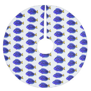 Blue tang fish cartoon illustration brushed polyester tree skirt