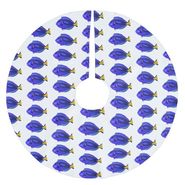 Blue tang fish cartoon illustration  brushed polyester tree skirt (Front)