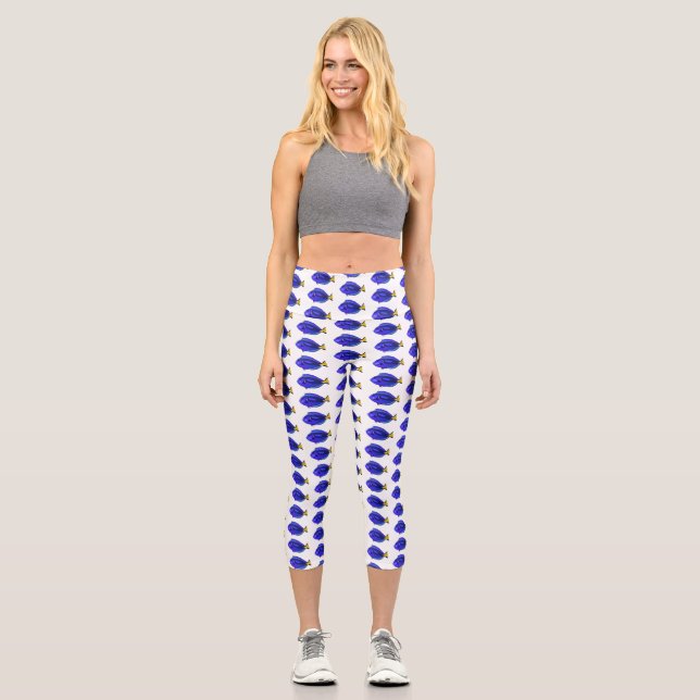 Blue tang fish cartoon illustration  capri leggings (Front)