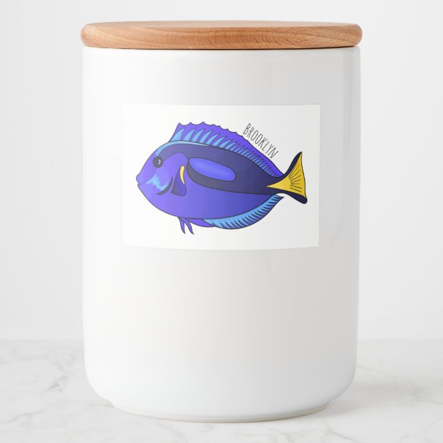 Blue tang fish cartoon illustration food label (Front)