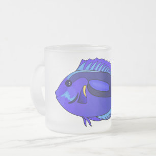 Blue tang fish cartoon illustration  frosted glass coffee mug