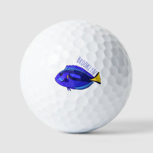 Blue tang fish cartoon illustration golf balls