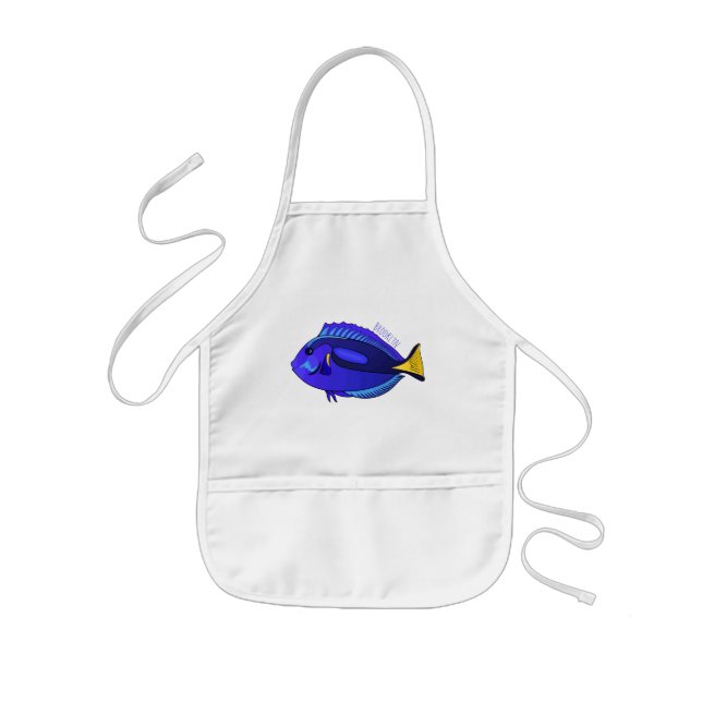 Blue tang fish cartoon illustration kids apron (Front)