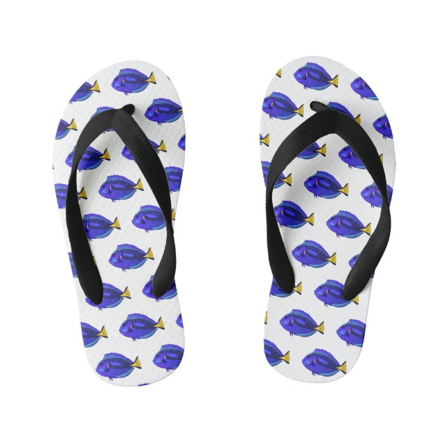 Blue tang fish cartoon illustration kid's flip flops (Footbed)