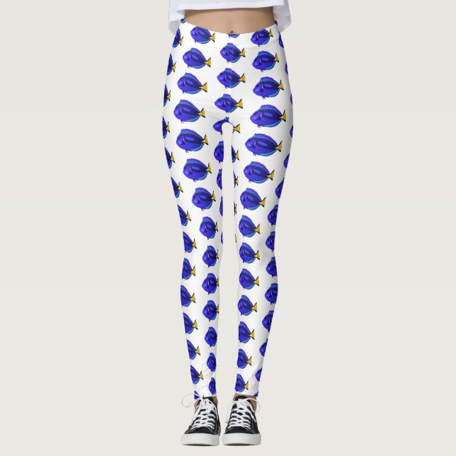 Blue tang fish cartoon illustration  leggings (Front)