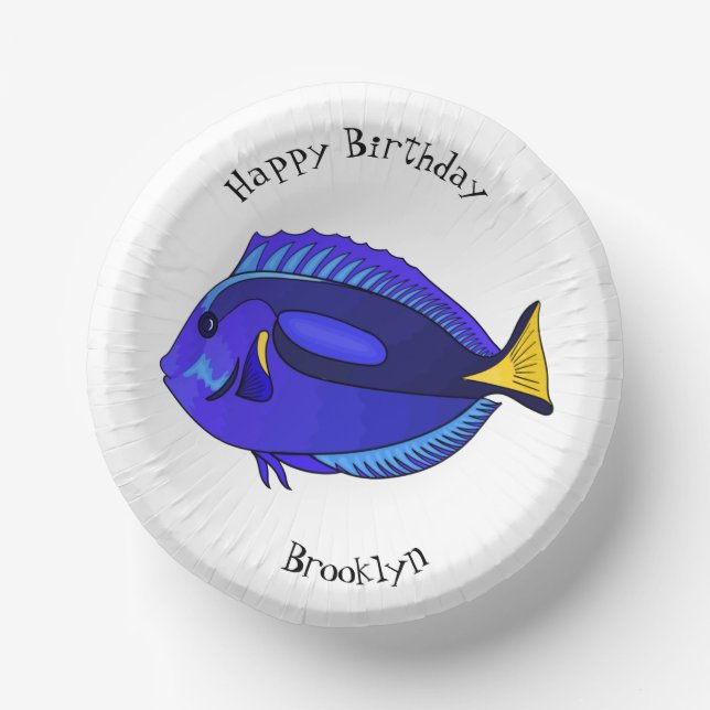 Blue tang fish cartoon illustration paper plate (Front)