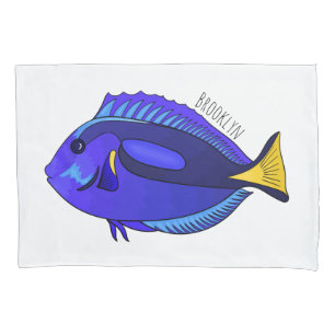 Blue tang fish cartoon illustration pillowcase