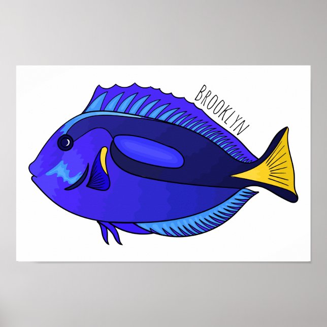 Blue tang fish cartoon illustration poster (Front)