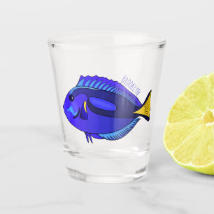 Blue tang fish cartoon illustration  shot glass
