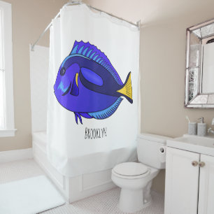 Blue tang fish cartoon illustration shower curtain
