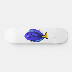 Blue tang fish cartoon illustration skateboard